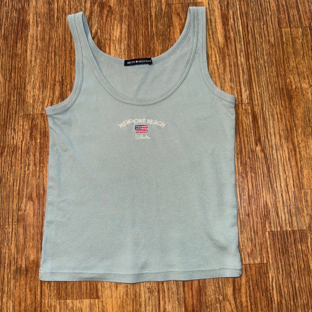 Brandy Melville Tank Top Newport Beach USA Ribbed Blue Y2K Beachcore Soft Girl